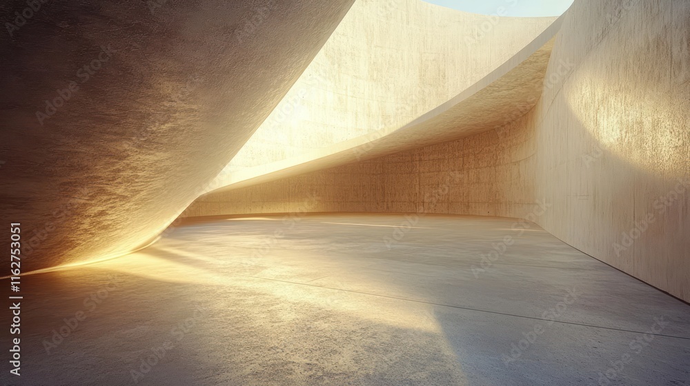 Aufkleber a modern, abstract architectural space with smooth curves and warm lighting.