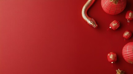 Red background with a luxurious golden snake for Chinese New Year themes