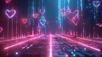 A futuristic Valentine theme with glowing holographic hearts and sleek neon lines