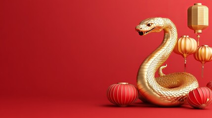 Symbol of the Year of the Snake in gold and red design