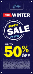 Winter sale on blue background with snowflakes. Christmas sale promotion. Vector illustration.