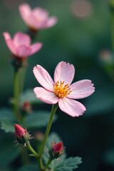 Fototapeta premium Delicate flowers peeking out from between thorns, petals, leaf, stem