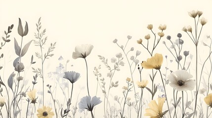 Naklejka premium Elegant grayscale and gold wildflowers meadow scene
