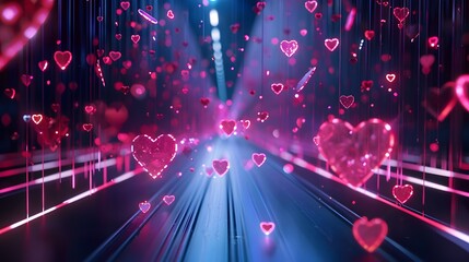 A futuristic Valentine theme with glowing pink hearts and sleek neon lines
