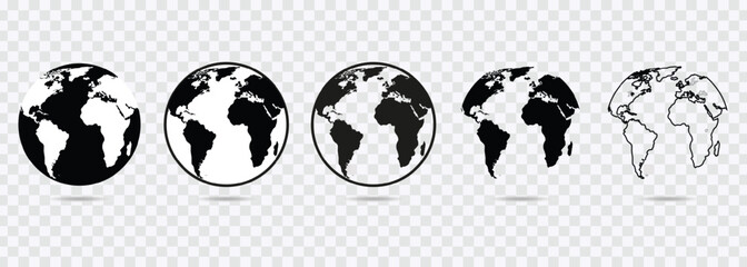 Realistic transparent globes of Earth in globe shape, ideal for world map designs
