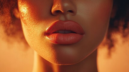 Close-Up of Lips â€“ A woman's lips glowing softly against a peach-toned backgroundv