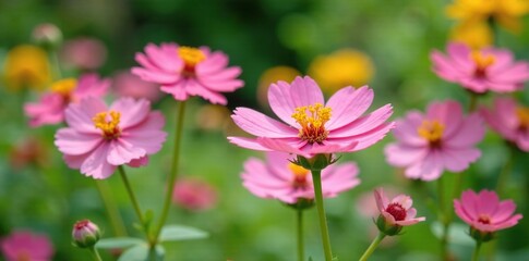 Obraz premium Pink dusty miller flowers blooming in a summer garden with rose campion and mullein, dusty miller, mullein, fresh