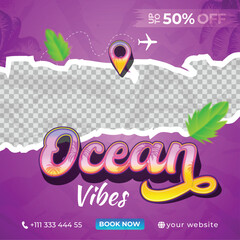 Violet Ocean Travel Post Design for Social Media Campaigns with Editable Text Effect