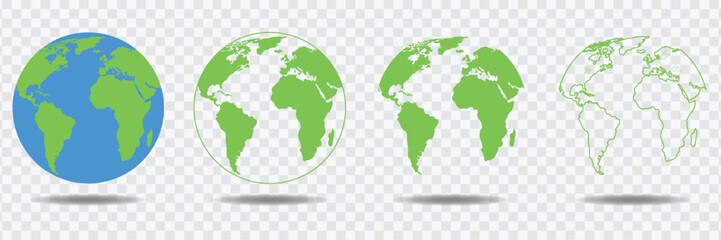 Realistic transparent globes of Earth in globe shape, ideal for world map designs.