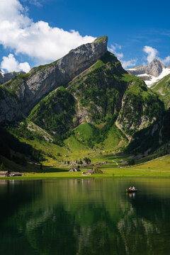 Seealpsee lake in Switzerland on a sunny day of Summer