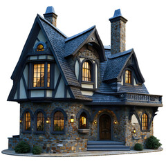 Modern cottage house architecture isolated design, luxury residential property exterior illustration, contemporary suburban home facade concept