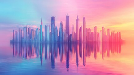 Cityscape Reflection at Dawn: A Dreamlike Metropolis