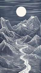 Serene Nighttime Mountain Range With Winding Road