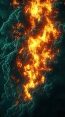 Blazing Inferno. Fiery orange flame with dense smoke billowing upward,