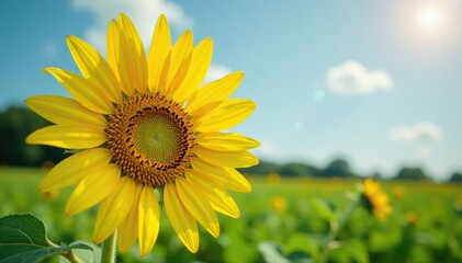 Obraz premium Tall yellow sunflower with large seeds and green stem, green, sunflowers