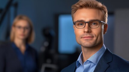 Fototapeta premium Confidently Smiling Businessman Portrait Photo: Professional Close-Up in Modern Office Setting. AI Generated