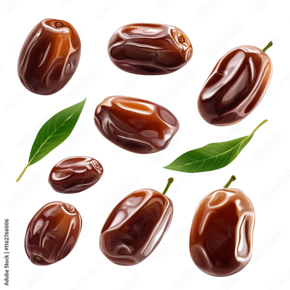Poster realistic fresh dates isolated transparent background