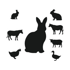 Farm and Pet Animal Silhouettes Vector Icon Set