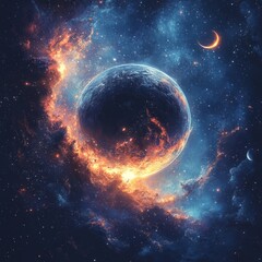 Obraz premium Stunning Cosmic Scene with Fiery Orb and Deep Space Backdrop