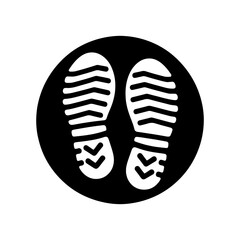 Black round shape with shoe print silhouette vector illustration design on white background.