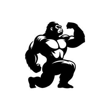 recommend clip art: silhouette vector logo gorilla bodybuilder fitness gym	
                    