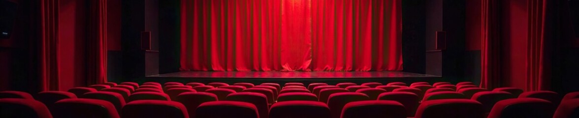 An empty theatre box with a closed curtain and empty seats, silence, theatre, solitude