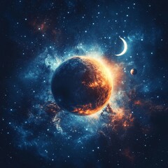 Obraz premium Stunning Cosmic Scene with Fiery Orb and Deep Space Backdrop