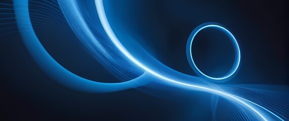 An abstract design of overlapping circles in various shades of blue creating a sense of movement and depth