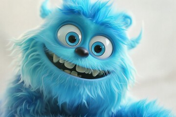 Obraz premium A cheerful blue monster smiles for the camera. Its fluffy fur and big eyes are adorable!