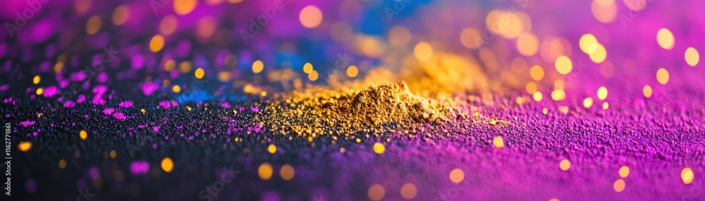 Poster vibrant splashes of colorful powder on a dark surface creating an artistic background with bokeh lig