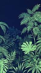 Lush Green Tropical Foliage Dark Background Design