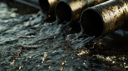Oil Flowing from Pipe into Containment System