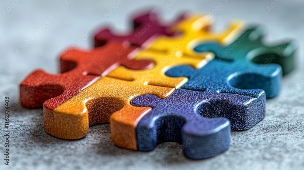 Poster colorful puzzle pieces are seen connecting motion blur effect showcasing dynamic movement and active