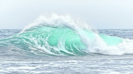 Coral Reef. Turquoise ocean wave crashing with white foam on sunny day
