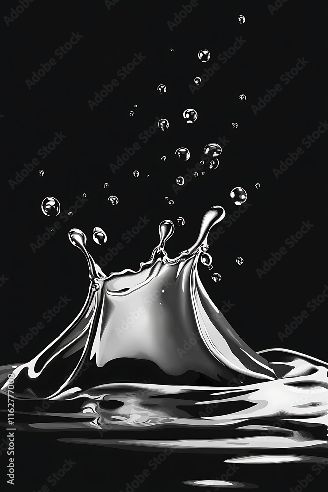 Poster a dynamic splash of water captured against a black background, showcasing movement and fluidity.