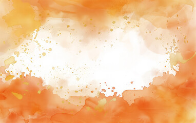 Orange and Abstract Golden Splashes Watercolor Background
