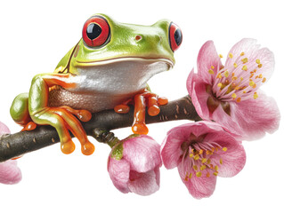Fototapeta premium Frog on Blooming Branch in Springtime Setting 3D Render
