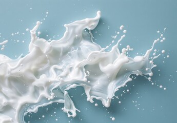 white milk or yogurt splash in wave shape isolated on blue background, 3d rendering Include clipping path.