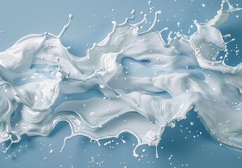 white milk or yogurt splash in wave shape isolated on blue background, 3d rendering Include clipping path.