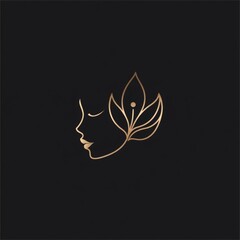 Obraz premium Golden woman face with botanical elements forming hair, cosmetics or beauty logo