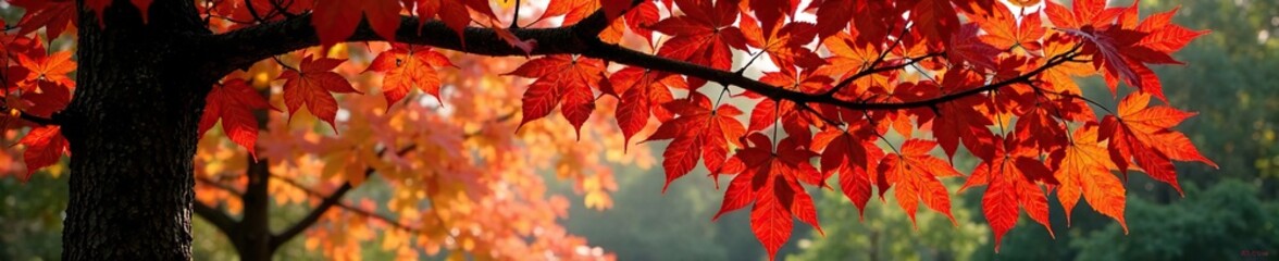 Red roof blends into the foliage of a beech tree, leaves, rustic