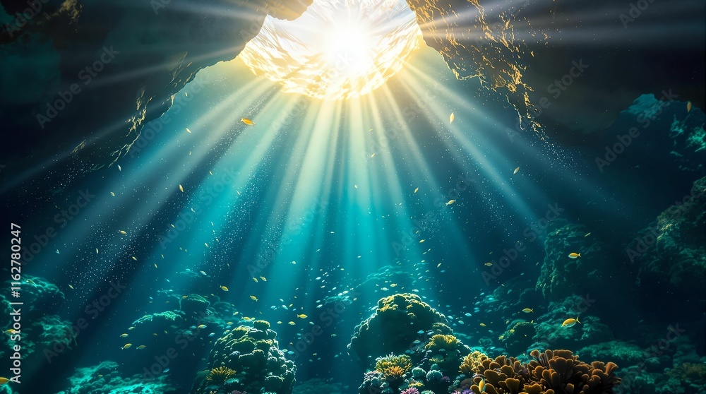 Aufkleber sun shining through the water, creating a beam of light that illuminates the underwater scene. the s