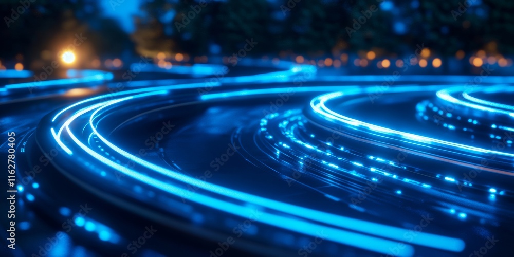 Poster a captivating view of illuminated paths showcasing dynamic light trails against a dark backdrop.