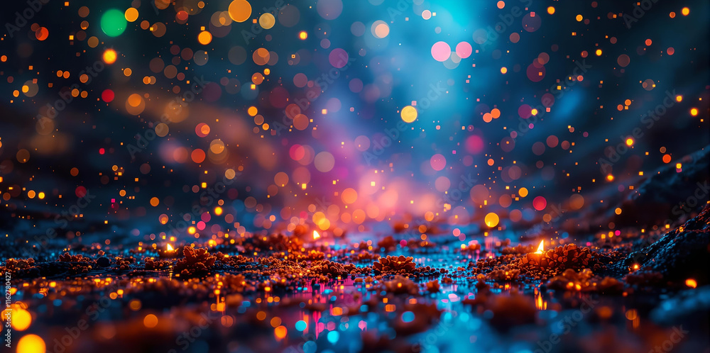 Aufkleber colorful, abstract scene with vibrant lights and bokeh effects, creating a visually striking and dynamic composition.