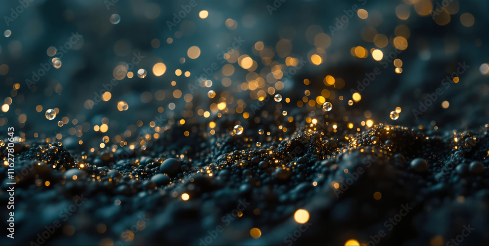 Poster The image shows a close-up view of a surface with glitter particles scattered across it, creating a sparkling effect.