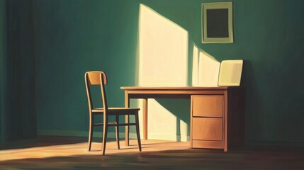 Simple Chair and Desk in Soft Sunlight