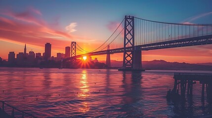 Fototapeta premium Beautiful cityscape and skyline of San Francisco at sunset, USA