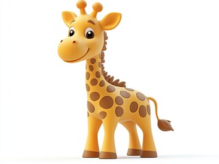 Adorable 3D cartoon giraffe illustration, isolated on a white background, perfect for kids' designs, educational materials, or playful themes.