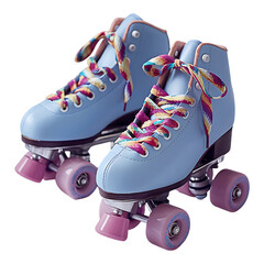 Retro Blue Roller Skates with Pink Wheels and Laces