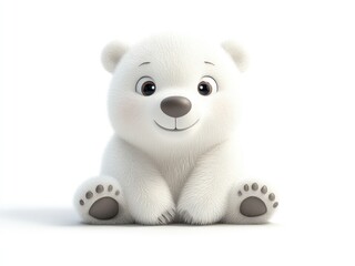 Adorable 3D cartoon polar bear illustration, isolated on a white background, perfect for kids' designs, educational materials, or playful themes.